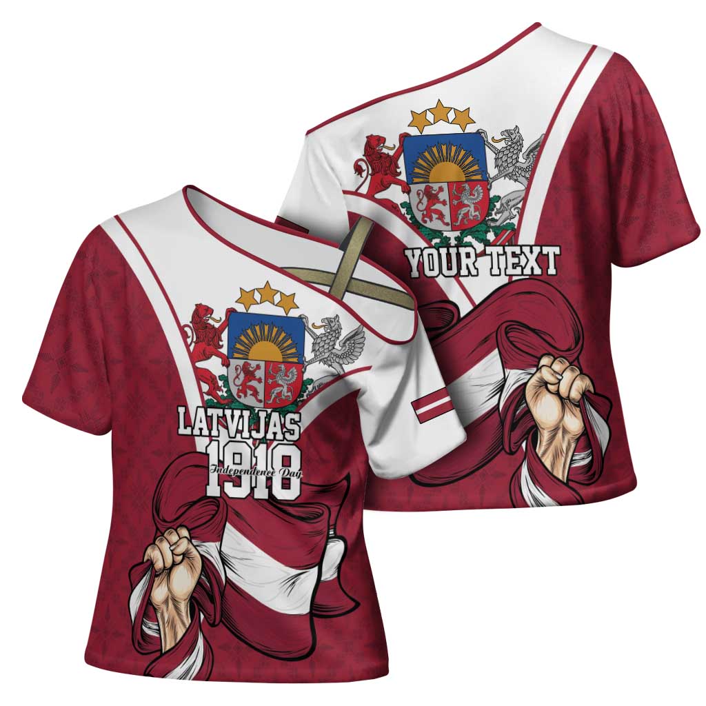 Personalized Latvia Independence Day Cross Shoulder Shirt 18th November 1918 - Wonder Print Shop