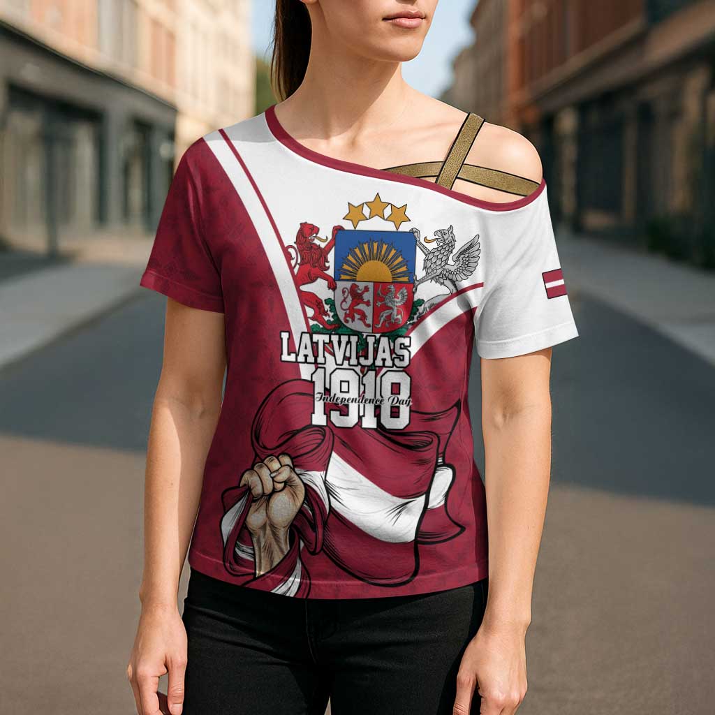 Personalized Latvia Independence Day Cross Shoulder Shirt 18th November 1918 - Wonder Print Shop
