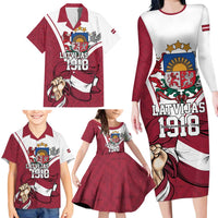 Personalized Latvia Independence Day Family Matching Long Sleeve Bodycon Dress and Hawaiian Shirt 18th November 1918 - Wonder Print Shop