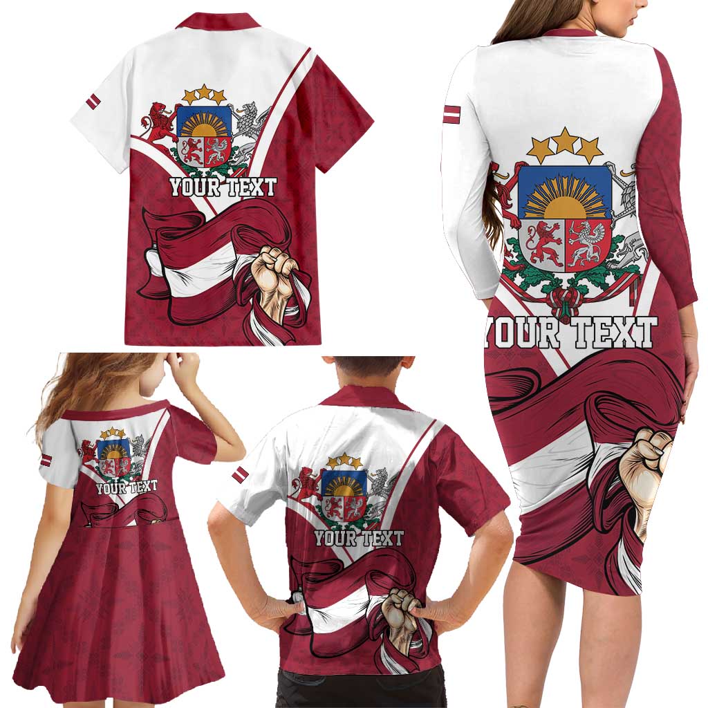 Personalized Latvia Independence Day Family Matching Long Sleeve Bodycon Dress and Hawaiian Shirt 18th November 1918 - Wonder Print Shop