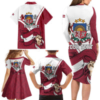 Personalized Latvia Independence Day Family Matching Long Sleeve Bodycon Dress and Hawaiian Shirt 18th November 1918 - Wonder Print Shop
