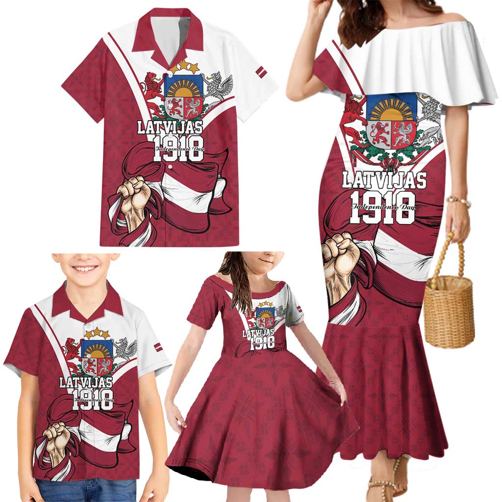 Personalized Latvia Independence Day Family Matching Mermaid Dress and Hawaiian Shirt 18th November 1918 - Wonder Print Shop