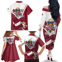 Personalized Latvia Independence Day Family Matching Off The Shoulder Long Sleeve Dress and Hawaiian Shirt 18th November 1918 - Wonder Print Shop