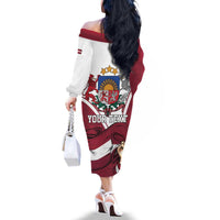 Personalized Latvia Independence Day Family Matching Off The Shoulder Long Sleeve Dress and Hawaiian Shirt 18th November 1918 - Wonder Print Shop