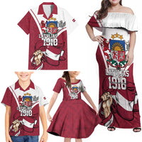 Personalized Latvia Independence Day Family Matching Off Shoulder Maxi Dress and Hawaiian Shirt 18th November 1918 - Wonder Print Shop