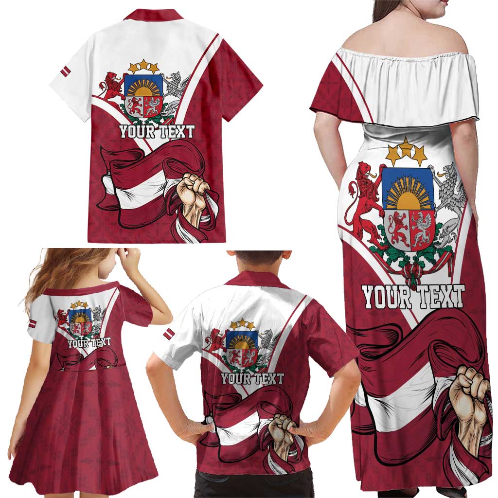 Personalized Latvia Independence Day Family Matching Off Shoulder Maxi Dress and Hawaiian Shirt 18th November 1918 - Wonder Print Shop