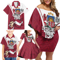 Personalized Latvia Independence Day Family Matching Off Shoulder Short Dress and Hawaiian Shirt 18th November 1918 - Wonder Print Shop