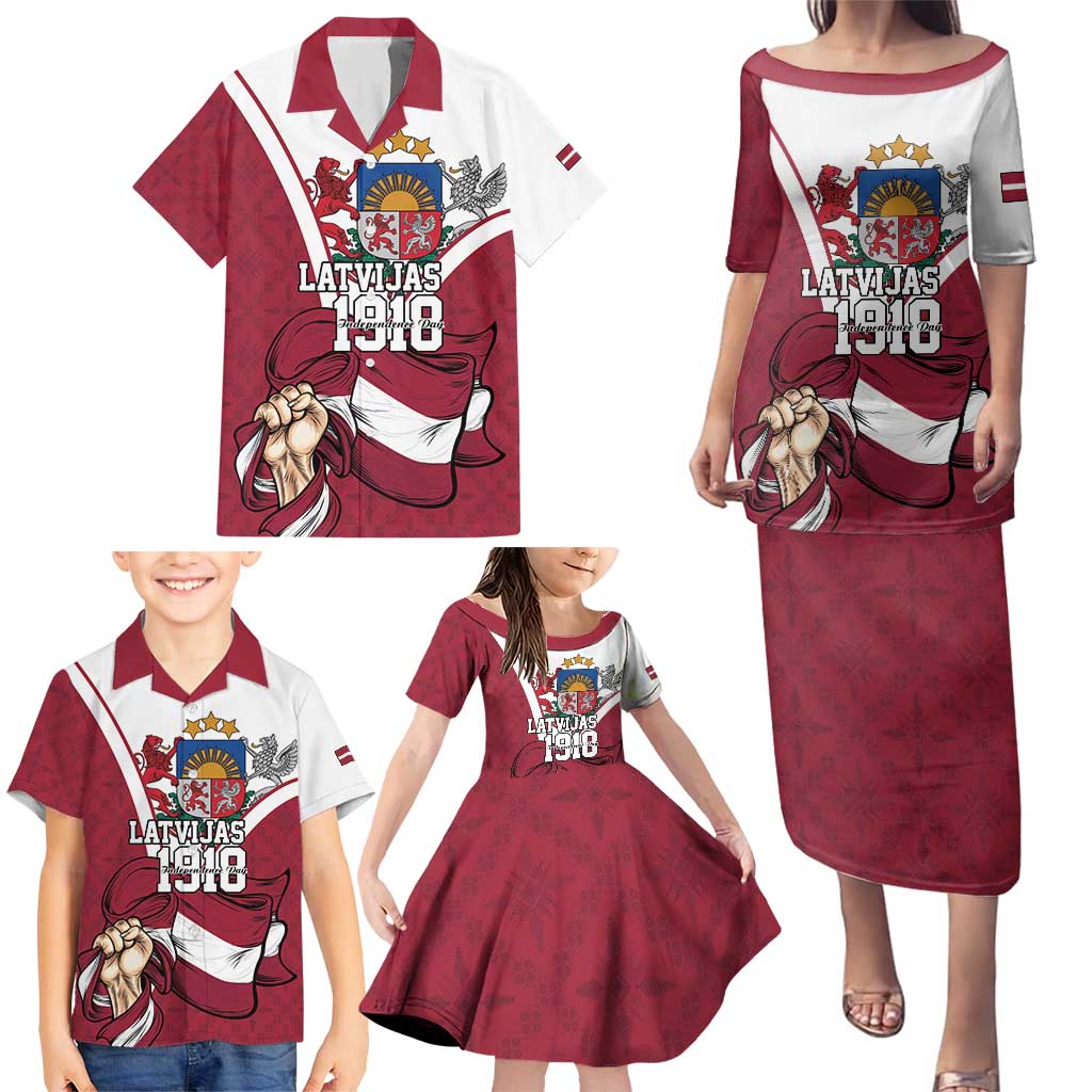 Personalized Latvia Independence Day Family Matching Puletasi and Hawaiian Shirt 18th November 1918 - Wonder Print Shop