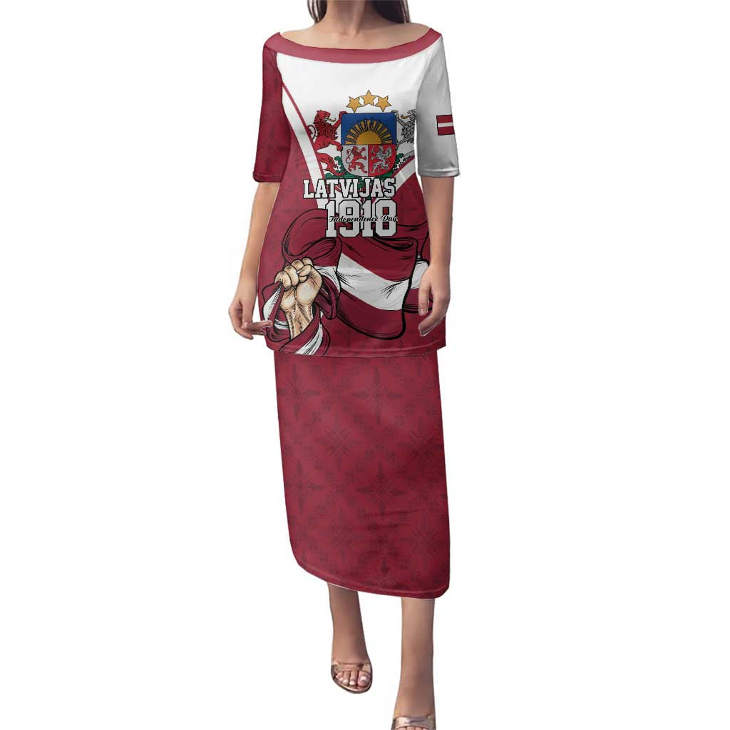 Personalized Latvia Independence Day Family Matching Puletasi and Hawaiian Shirt 18th November 1918 - Wonder Print Shop