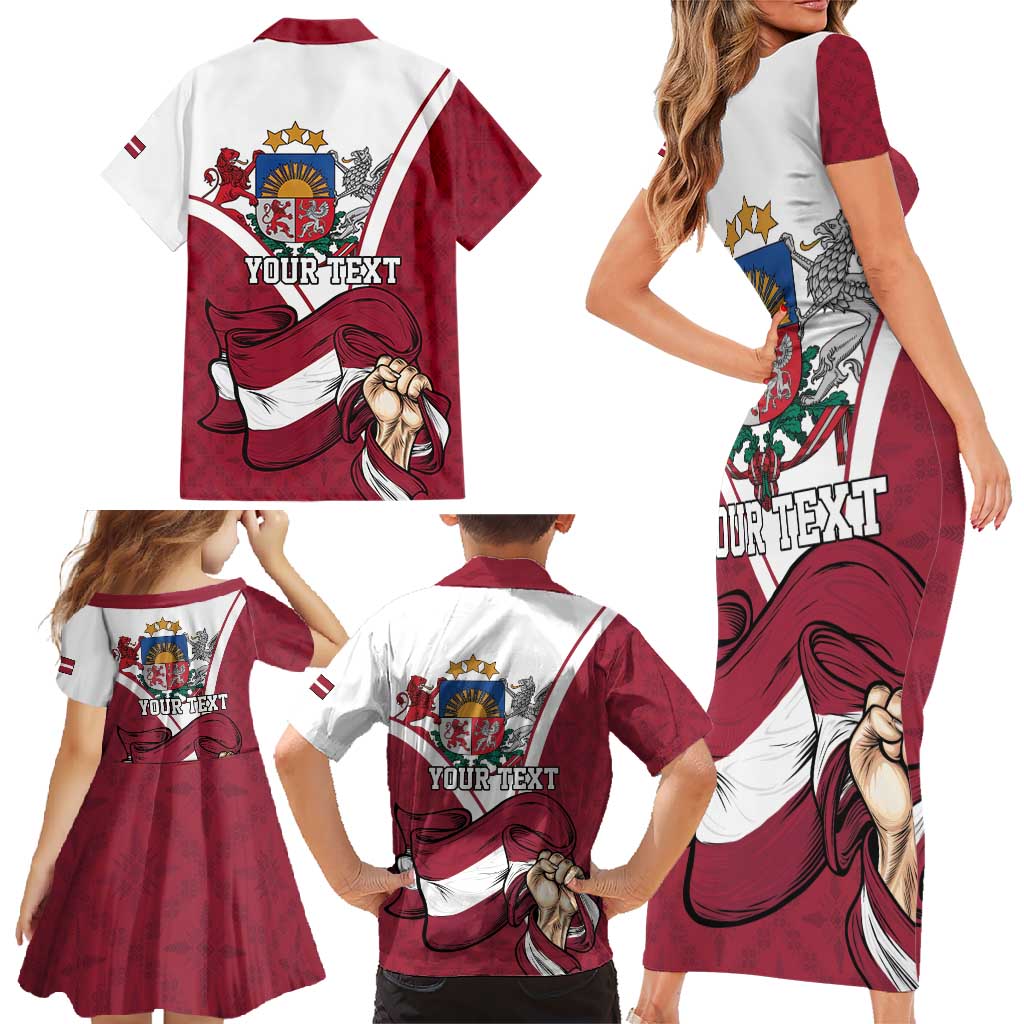 Personalized Latvia Independence Day Family Matching Short Sleeve Bodycon Dress and Hawaiian Shirt 18th November 1918 - Wonder Print Shop