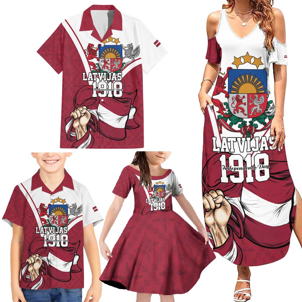 Personalized Latvia Independence Day Family Matching Summer Maxi Dress and Hawaiian Shirt 18th November 1918 - Wonder Print Shop