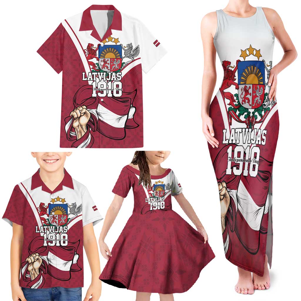 Personalized Latvia Independence Day Family Matching Tank Maxi Dress and Hawaiian Shirt 18th November 1918 - Wonder Print Shop