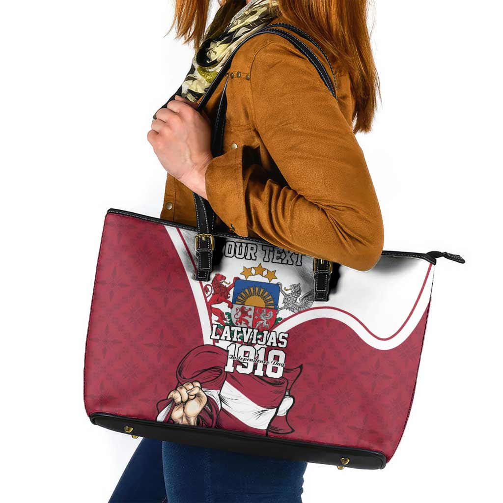 Personalized Latvia Independence Day Leather Tote Bag 18th November 1918 - Wonder Print Shop