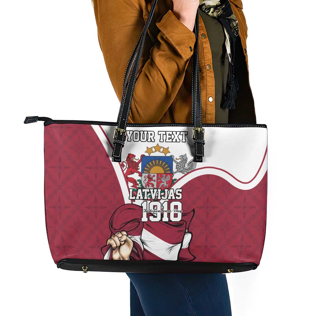 Personalized Latvia Independence Day Leather Tote Bag 18th November 1918 - Wonder Print Shop