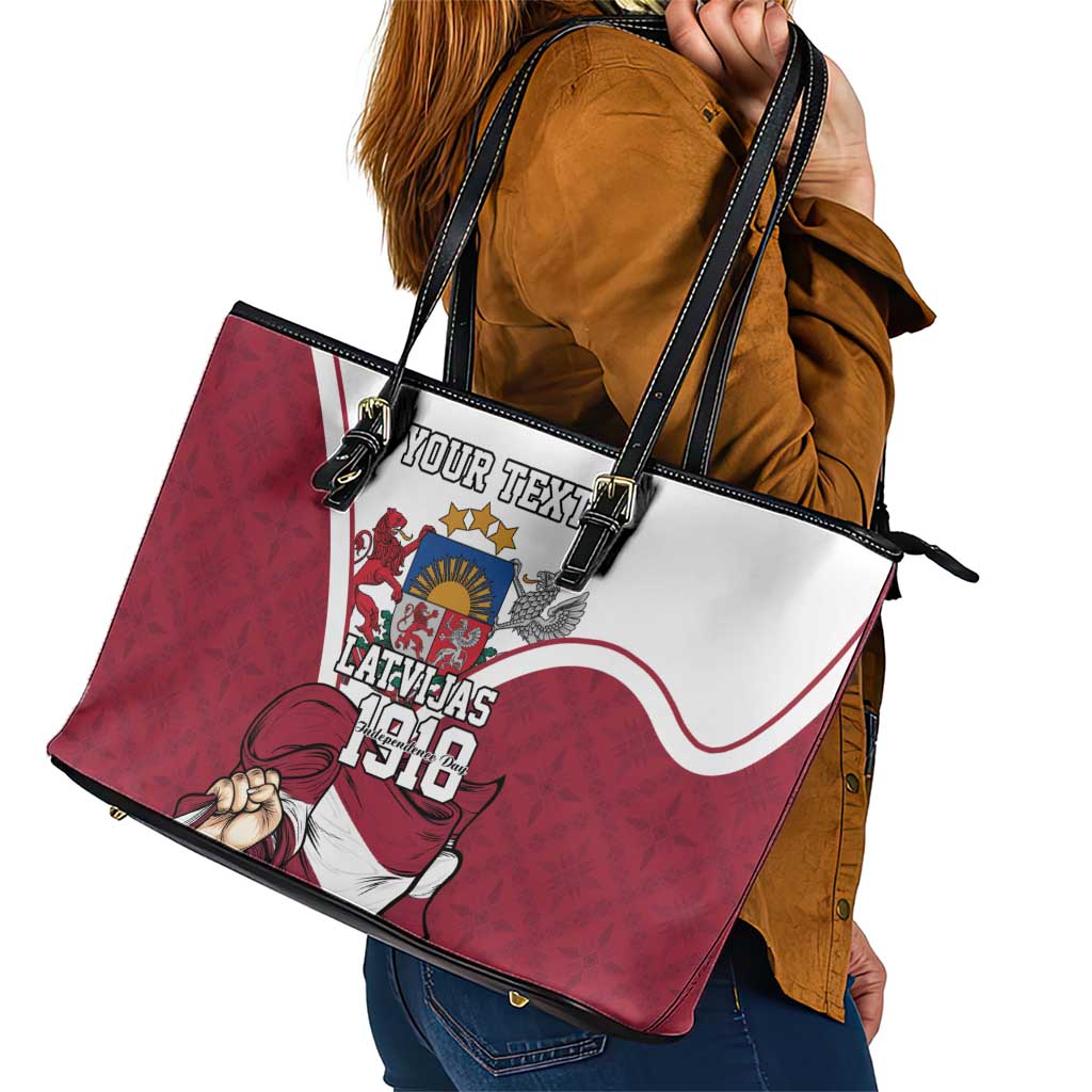 Personalized Latvia Independence Day Leather Tote Bag 18th November 1918 - Wonder Print Shop