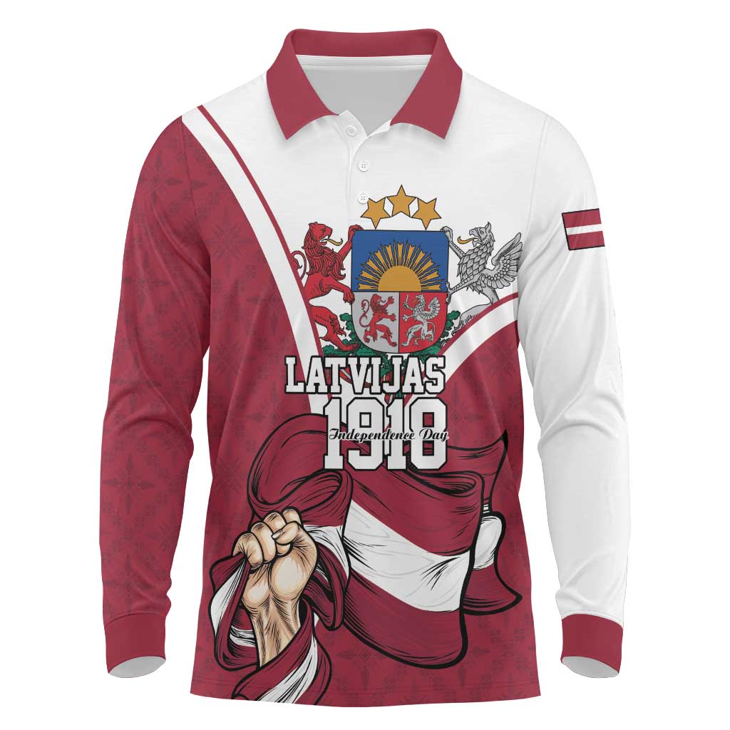 Personalized Latvia Independence Day Long Sleeve Polo Shirt 18th November 1918 - Wonder Print Shop