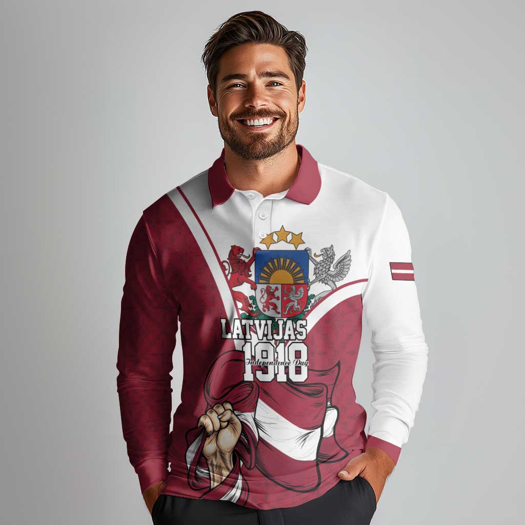 Personalized Latvia Independence Day Long Sleeve Polo Shirt 18th November 1918 - Wonder Print Shop
