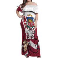 Personalized Latvia Independence Day Off Shoulder Maxi Dress 18th November 1918 - Wonder Print Shop