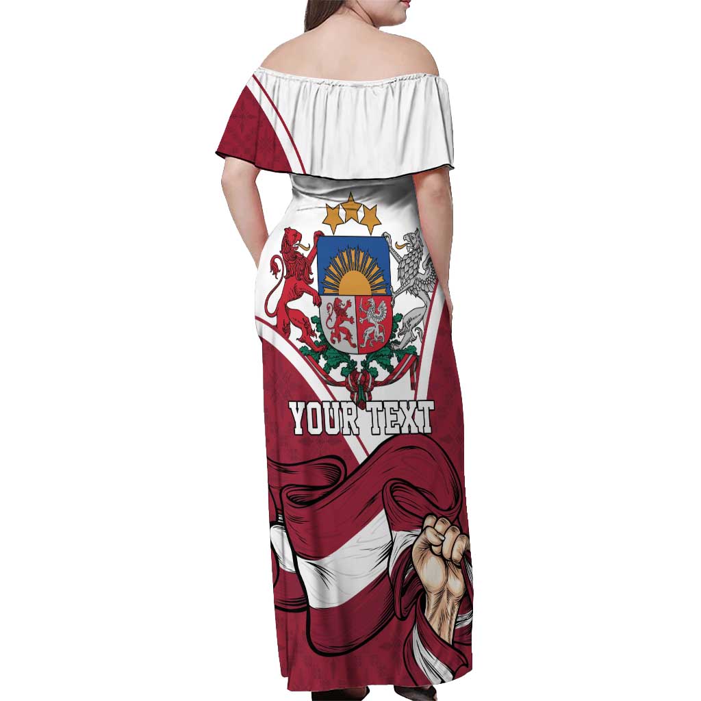 Personalized Latvia Independence Day Off Shoulder Maxi Dress 18th November 1918 - Wonder Print Shop