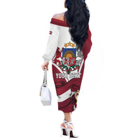 Personalized Latvia Independence Day Off The Shoulder Long Sleeve Dress 18th November 1918 - Wonder Print Shop
