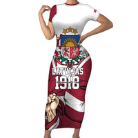 Personalized Latvia Independence Day Short Sleeve Bodycon Dress 18th November 1918 - Wonder Print Shop