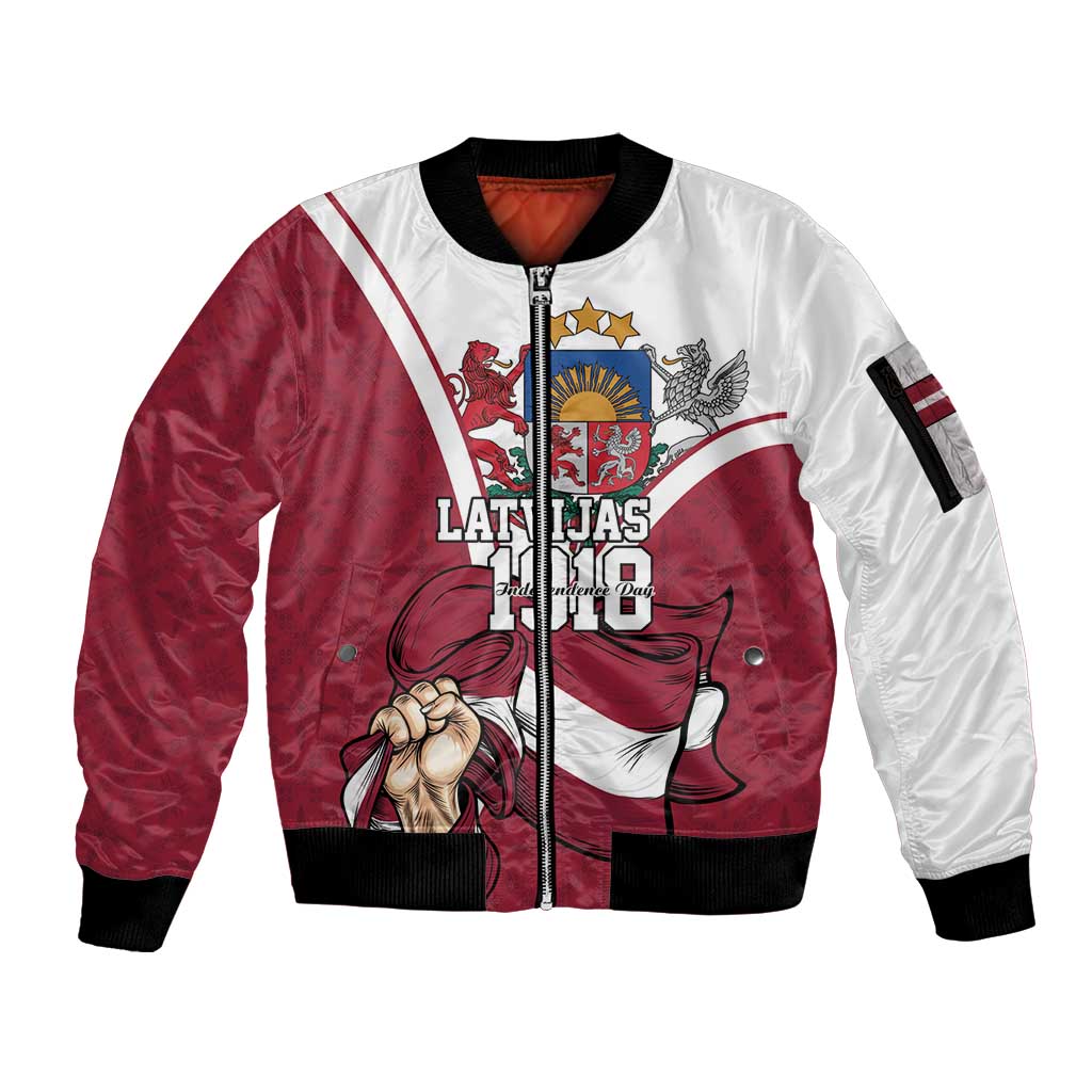 Personalized Latvia Independence Day Sleeve Zip Bomber Jacket 18th November 1918 - Wonder Print Shop