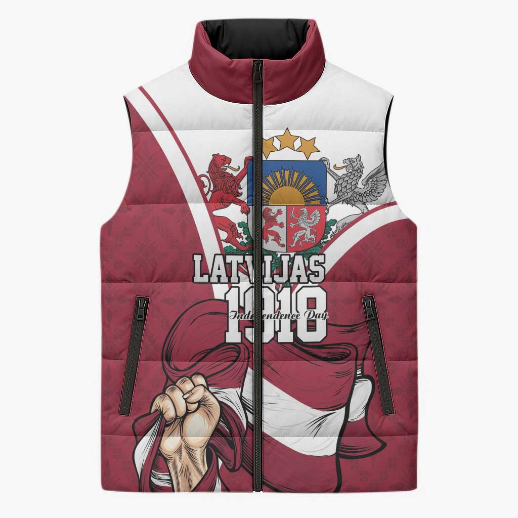 Personalized Latvia Independence Day Sleeveless Puffer Jacket 18th November 1918 - Wonder Print Shop