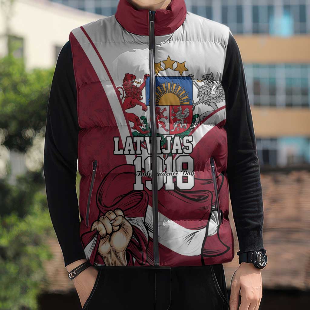 Personalized Latvia Independence Day Sleeveless Puffer Jacket 18th November 1918 - Wonder Print Shop