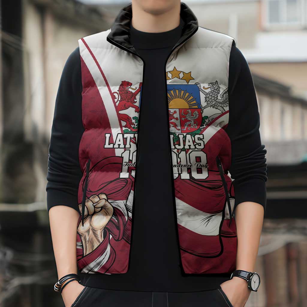 Personalized Latvia Independence Day Sleeveless Puffer Jacket 18th November 1918 - Wonder Print Shop