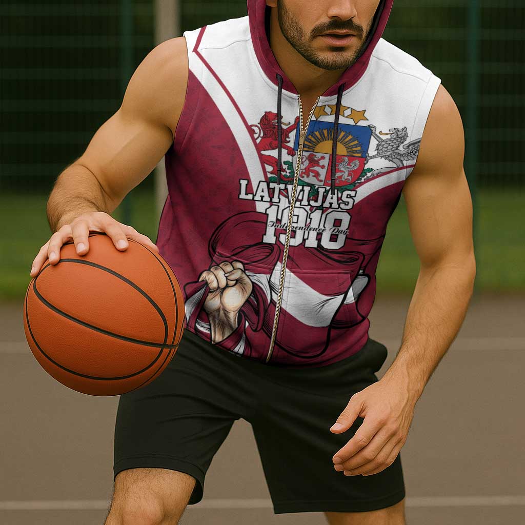 Personalized Latvia Independence Day Sleeveless Zip Hoodie 18th November 1918 - Wonder Print Shop