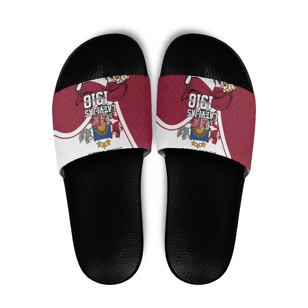 Personalized Latvia Independence Day Slide Sandals 18th November 1918 - Wonder Print Shop