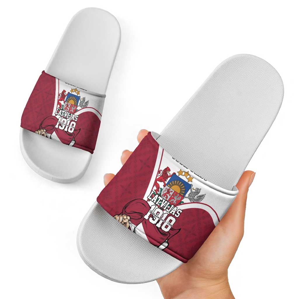 Personalized Latvia Independence Day Slide Sandals 18th November 1918 - Wonder Print Shop