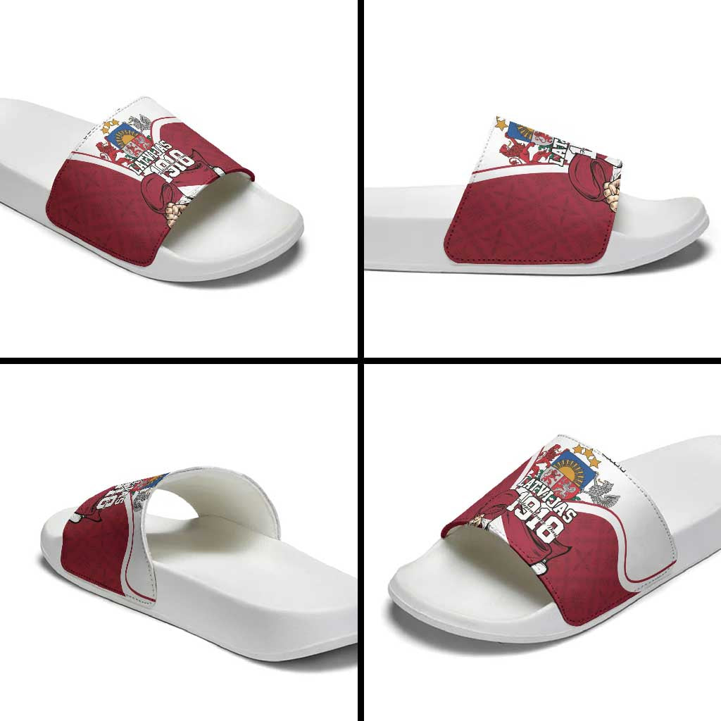Personalized Latvia Independence Day Slide Sandals 18th November 1918 - Wonder Print Shop