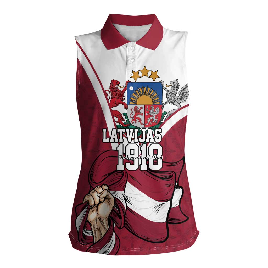 Personalized Latvia Independence Day Women Sleeveless Polo Shirt 18th November 1918 - Wonder Print Shop