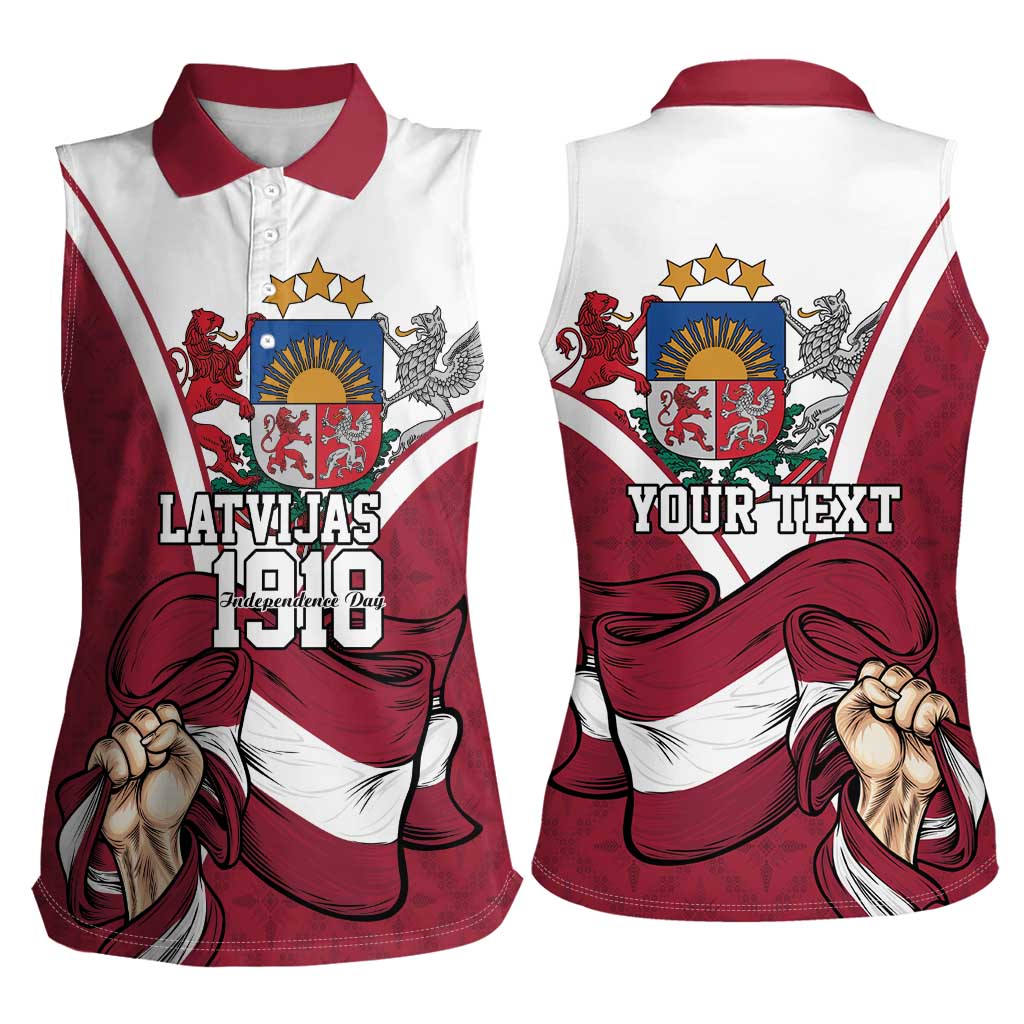 Personalized Latvia Independence Day Women Sleeveless Polo Shirt 18th November 1918 - Wonder Print Shop