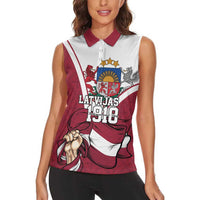 Personalized Latvia Independence Day Women Sleeveless Polo Shirt 18th November 1918 - Wonder Print Shop