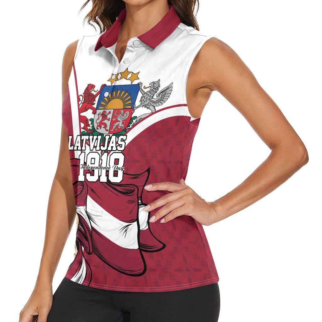 Personalized Latvia Independence Day Women Sleeveless Polo Shirt 18th November 1918 - Wonder Print Shop