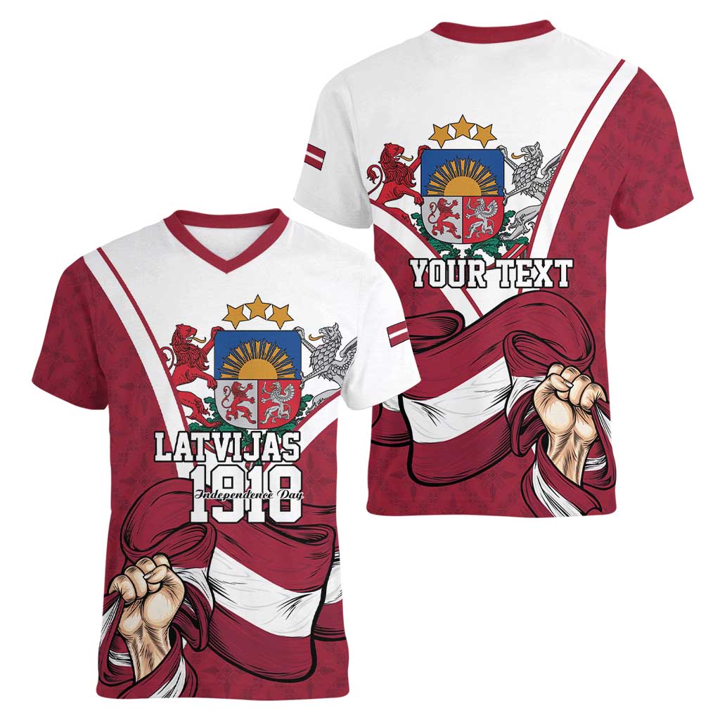 Personalized Latvia Independence Day Women V-Neck T-Shirt 18th November 1918 - Wonder Print Shop