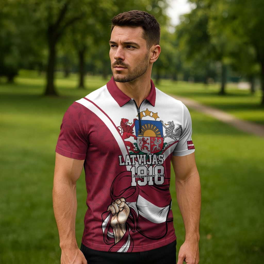 Personalized Latvia Independence Day Zipper Polo Shirt 18th November 1918 - Wonder Print Shop
