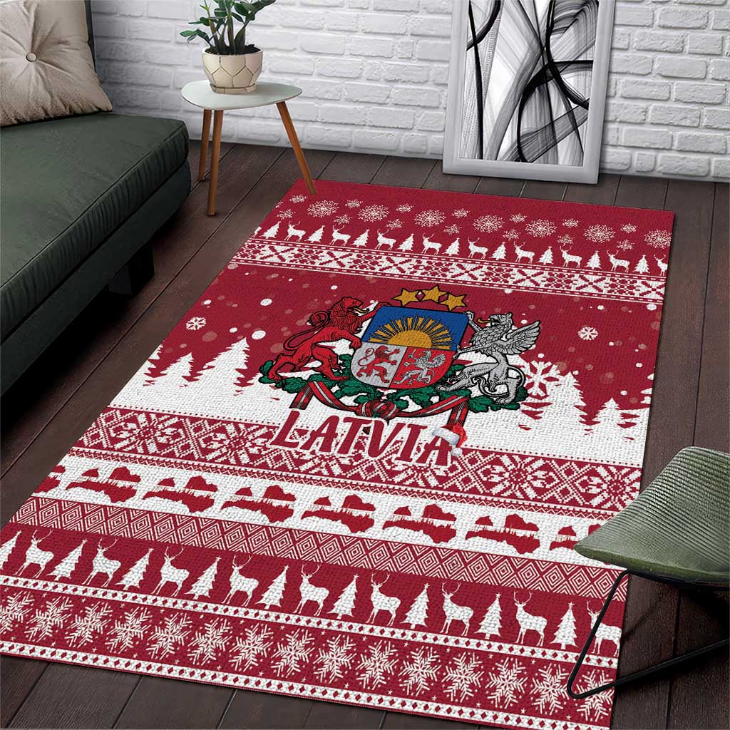 Latvia Christmas Area Rug Priecigus Ziemassvetkus - Wonder Print Shop