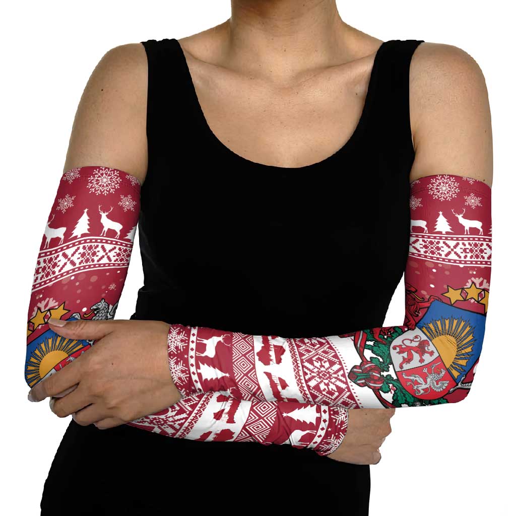 Latvia Christmas Arm Sleeves Priecigus Ziemassvetkus - Wonder Print Shop
