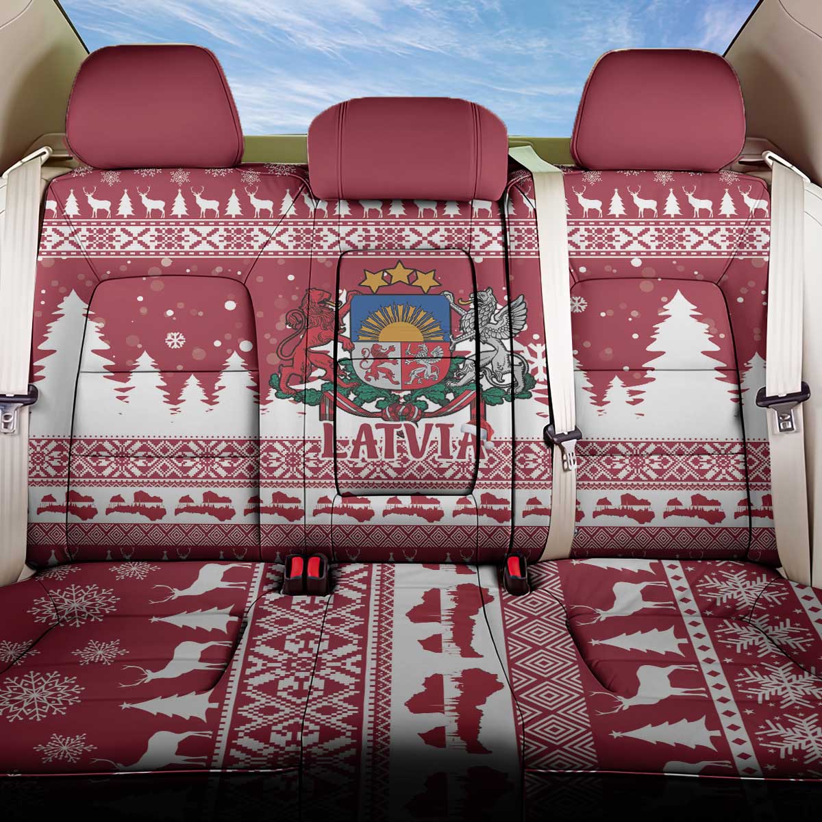 Latvia Christmas Back Car Seat Cover Priecigus Ziemassvetkus - Wonder Print Shop