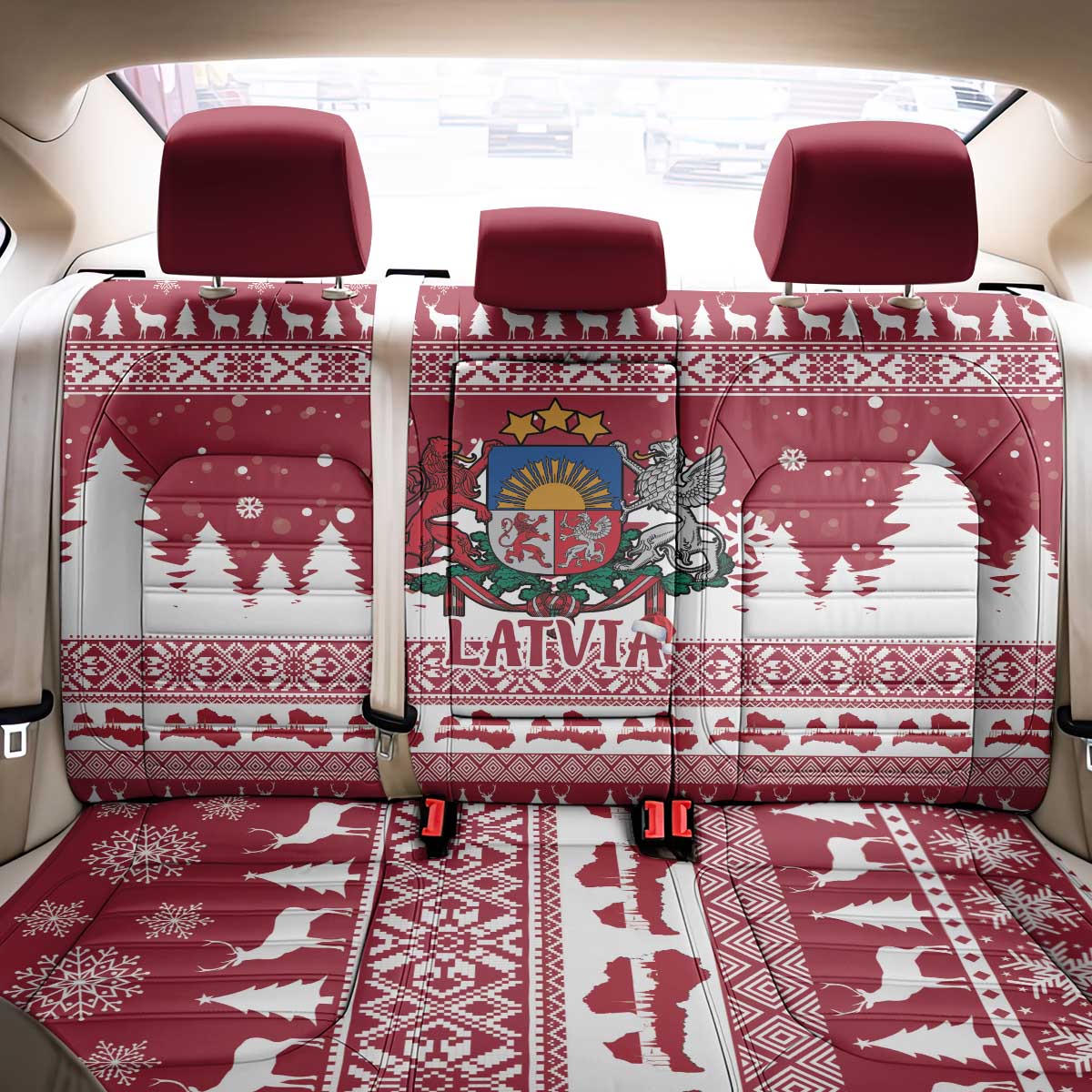 Latvia Christmas Back Car Seat Cover Priecigus Ziemassvetkus - Wonder Print Shop