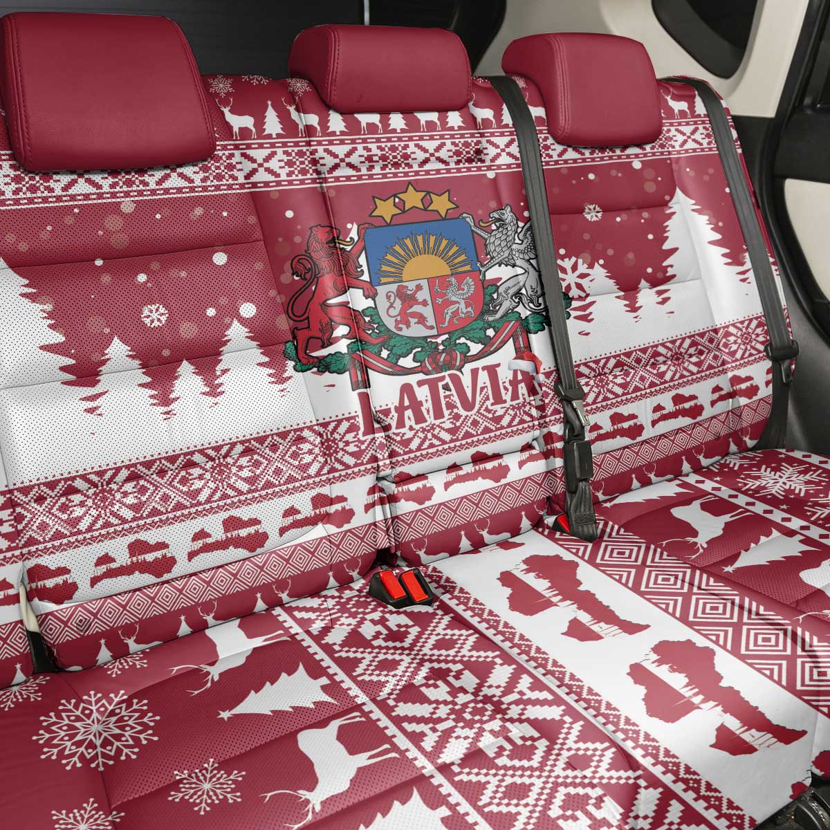 Latvia Christmas Back Car Seat Cover Priecigus Ziemassvetkus - Wonder Print Shop