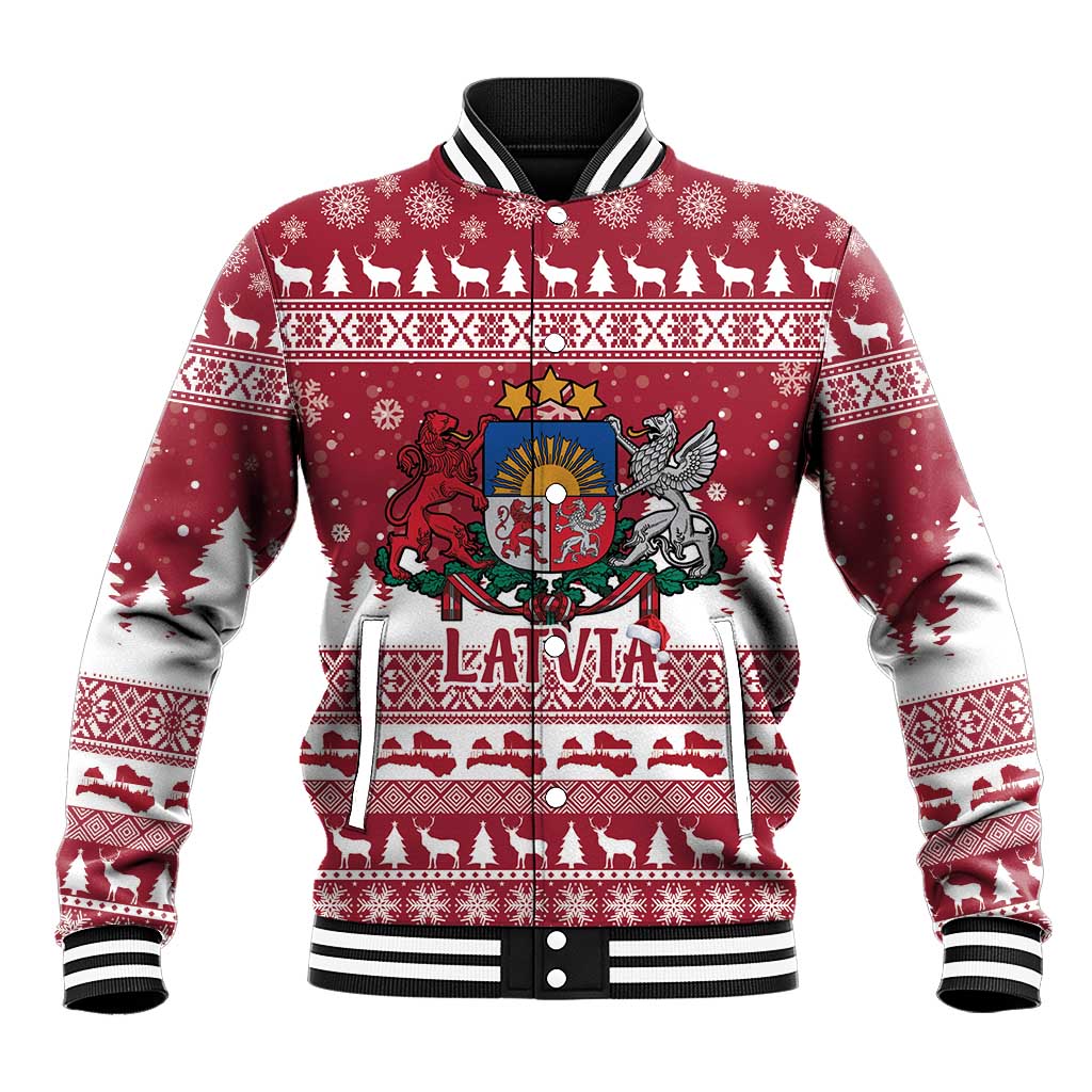 Latvia Christmas Baseball Jacket Priecigus Ziemassvetkus - Wonder Print Shop