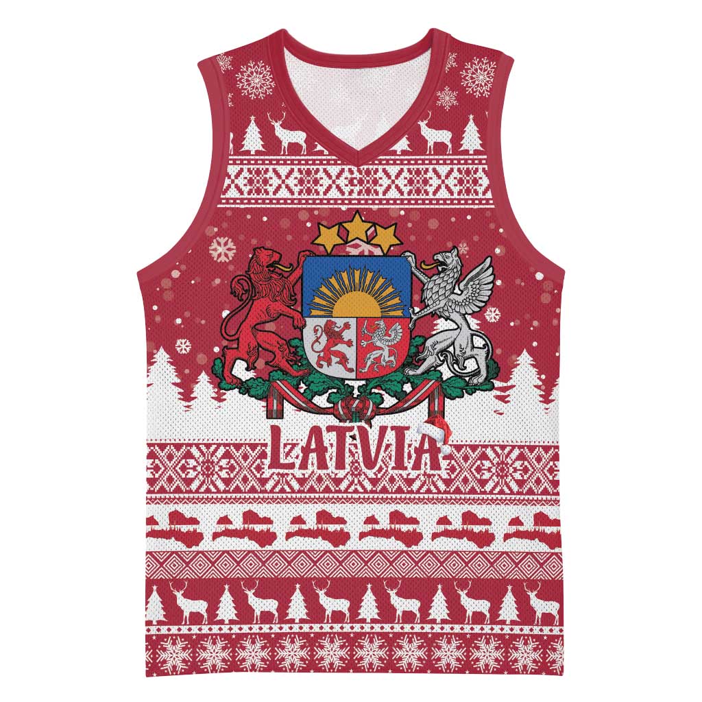 Latvia Christmas Basketball Jersey Priecigus Ziemassvetkus - Wonder Print Shop