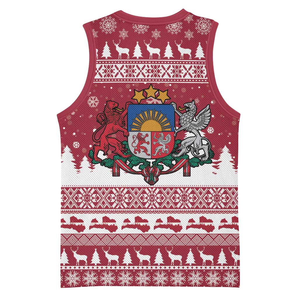 Latvia Christmas Basketball Jersey Priecigus Ziemassvetkus - Wonder Print Shop