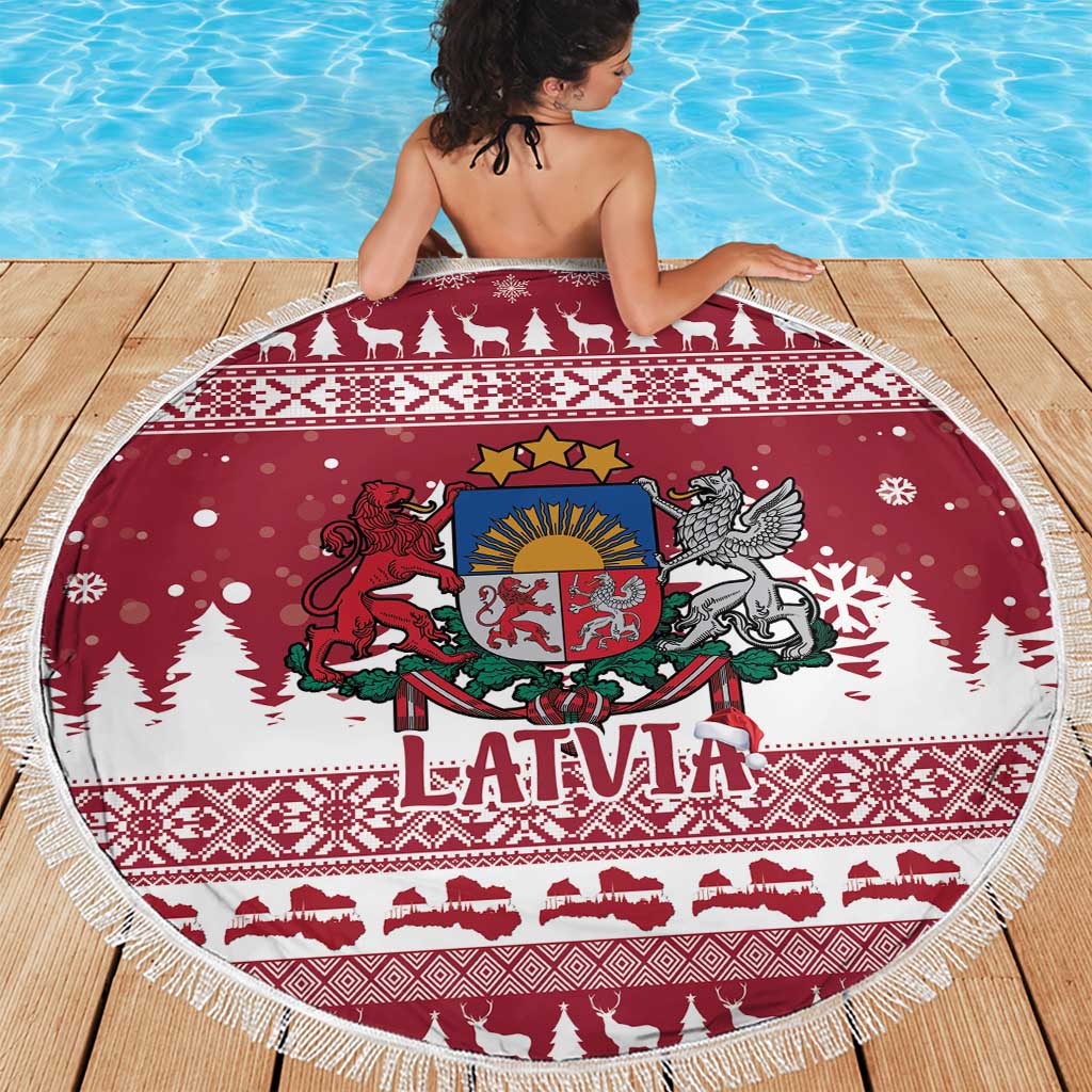 Latvia Christmas Beach Blanket Priecigus Ziemassvetkus - Wonder Print Shop