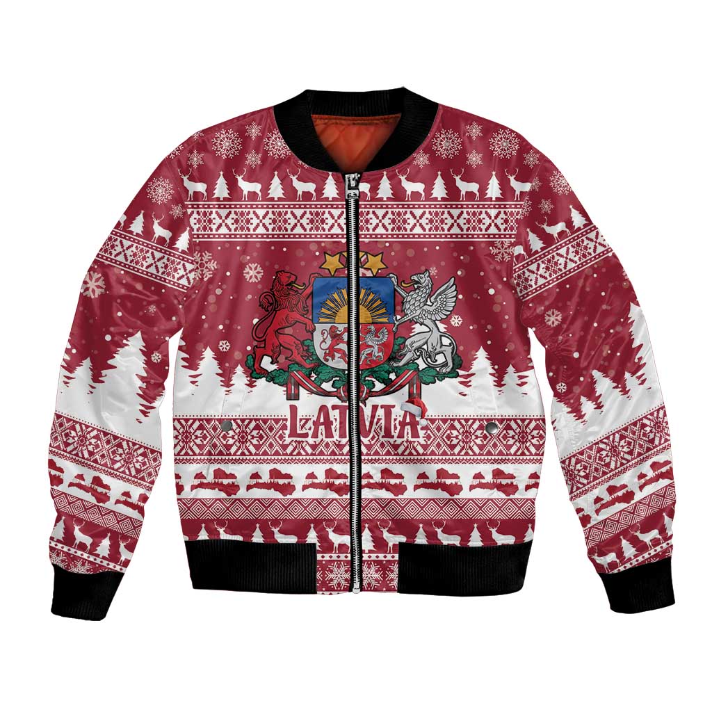 Latvia Christmas Bomber Jacket Priecigus Ziemassvetkus - Wonder Print Shop