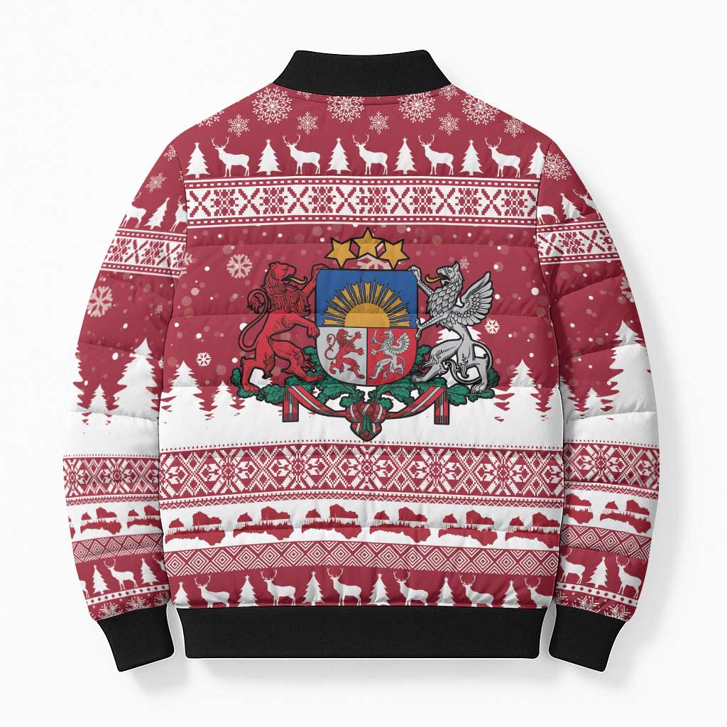 Latvia Christmas Bomber Puffer Jacket Priecigus Ziemassvetkus - Wonder Print Shop